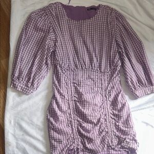 Purple Gingham Ruched Mini Dress